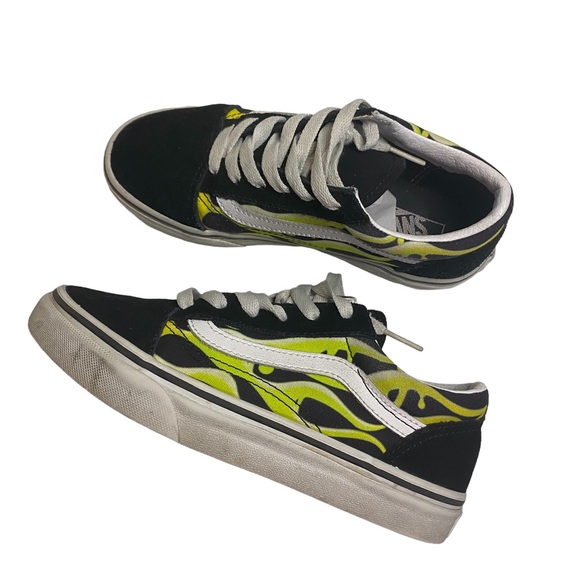 Vans Old Skool Flame Sneakers Kids Size Slime Green - Picture 3 of 7